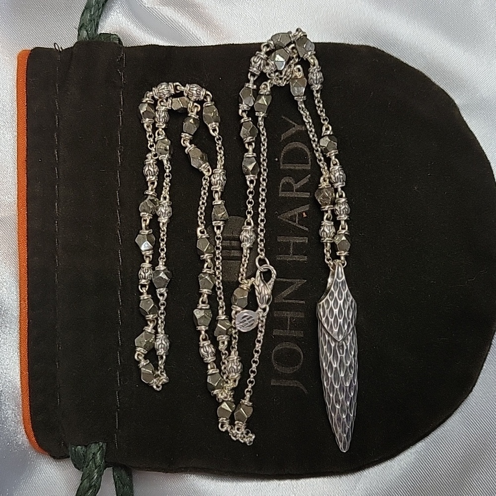 John Hardy Naga Silver Pendant & Pyrite Necklace - Picture 10 of 12